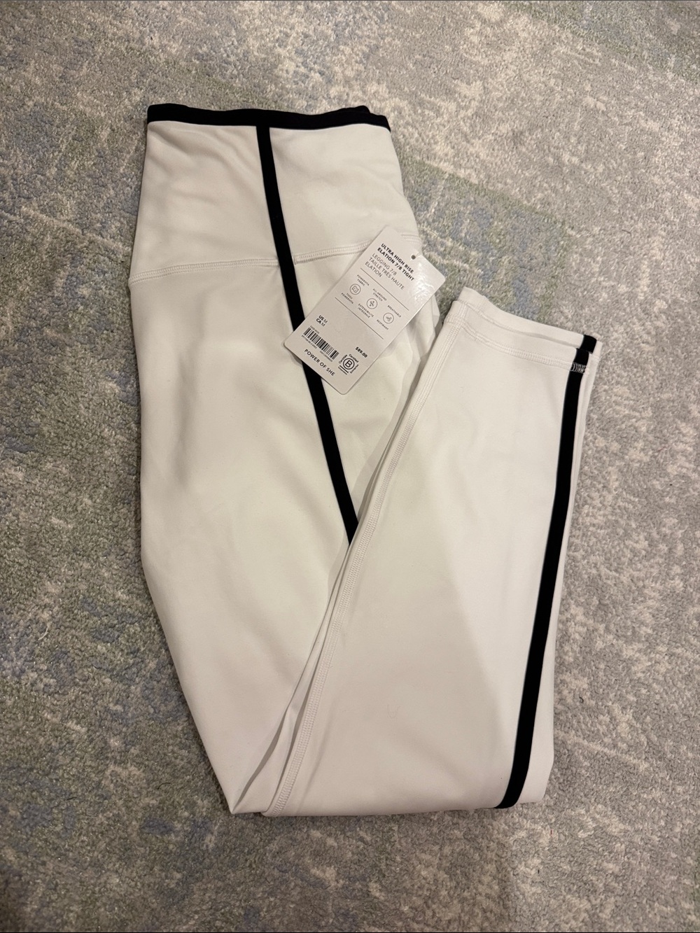 Athleta 7/8 Elation White Leggings with Black Trim